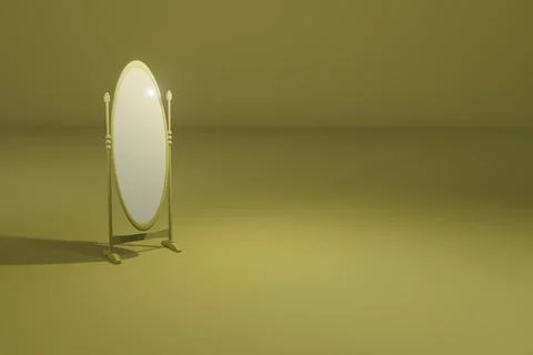 3d render of mirror and stand on pastel yellow background Stock Illustration