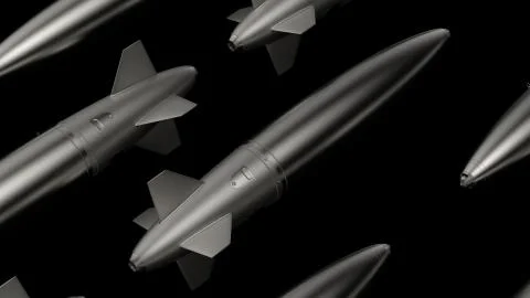 3d render of missile. Pattern made of repetitive metal missiles or bomb shape 스톡 일러스트