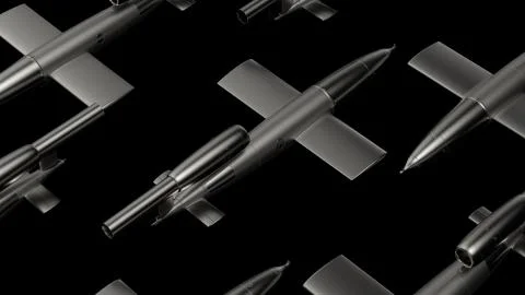 3d render of missile. Pattern made of repetitive metal missiles or bomb shape Stock Illustration