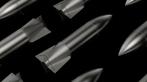 3d render of missile. Pattern made of repetitive metal missiles or bomb shape イラスト素材