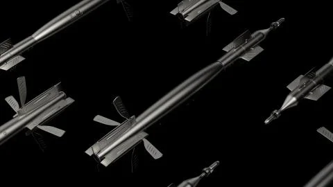3d render of missile. Pattern made of repetitive metal missiles or bomb shape Stock Illustration