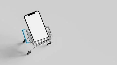 3d render of mobile phone inside shopping cart. Online Shopping Concept. Isol Stock Photos
