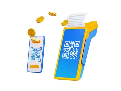 3d render mobile phone with qr code transfer money Stock Illustration