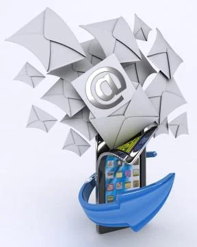 3D Render of a Mobile Phone receiving Email Stock Illustration