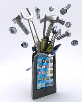 3D Render of a Mobile Phone Tools 스톡 일러스트