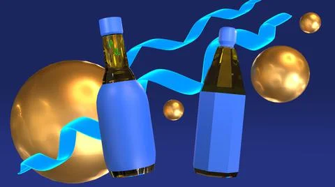 3D Render Mock Up blue bottles,blue background Stock Illustration