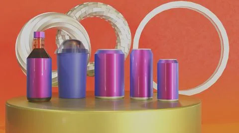 3D Render Mock Up bottles and can product, Orange Background Stock Illustration