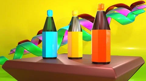 3D Render Mock Up colorful soft drink Bottles, gradient green background Stock Illustration