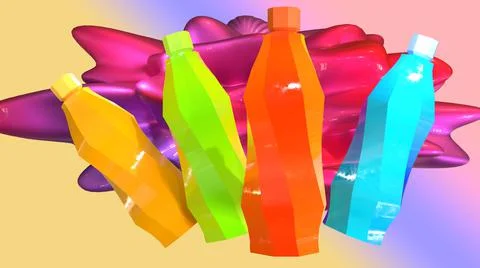 3D Render Mock Up Drink Colorful Bottles,gradient background Stock Illustration