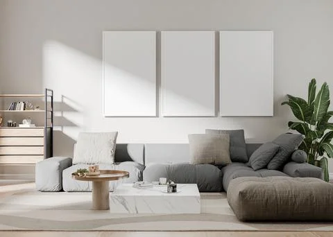 3d render of mock interior with sofa and blanck canvas Stock Illustration