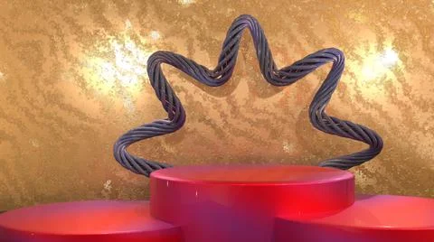 3D Render Mock Up red Circular platform,metallic golden background Stock Illustration