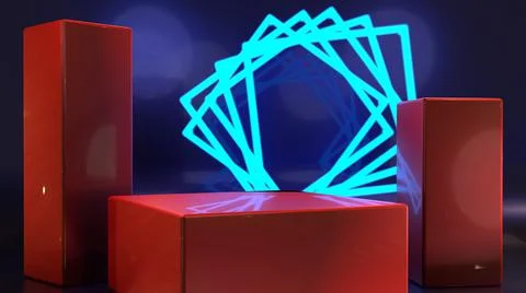 3D Render Mock Up red Platform with blue glowing square accessories Stock Illustration