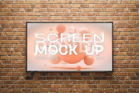 3D render. Mockup of a vertical blank advertising poster or screen on bricks wal Plantilla PSD