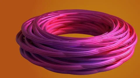 3D Render, modern abstract background, purple metallic round line, torus shape Stock Illustration