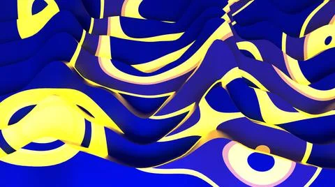 3D Render, modern abstract background blue and yellow textured wavy shape object Stock Illustration