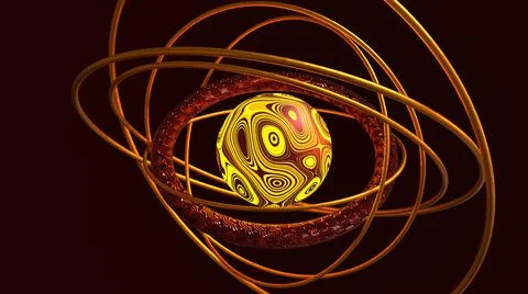 3D Render, modern abstract background, glowing textured ball with golden Illustrazione stock