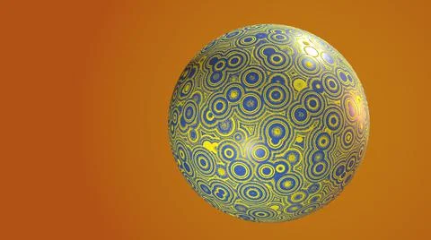 3D Render, modern abstract background metallic ball with circle textured yellow  Stock Illustration