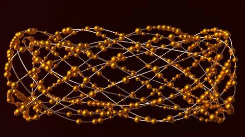 3D Render, modern abstract background, sliver lines with metallic golden ball Stock Illustration