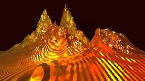 3D Render, modern abstract background, metallic golden landscape stripe texture Illustrazione stock