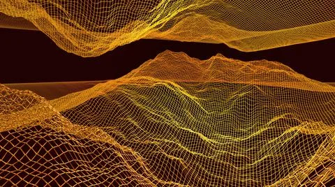 3D Render, modern abstract background, golden metallic line, nets pattern wavy Stock Illustration