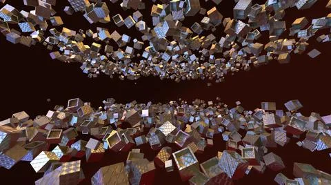 3D Render, modern abstract background, silver box particles chaos pattern Stock Illustration