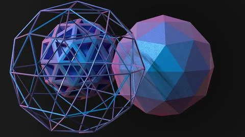 3D Render, modern abstract background, purple metallic triangle sphere object Illustrazione stock