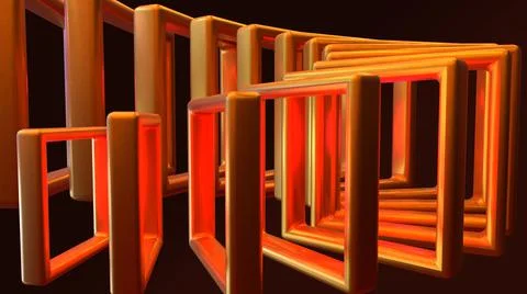 3D Render, modern abstract background golden square ring circling pattern Stock Illustration