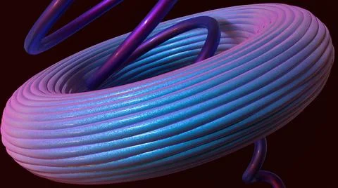 3D Render, modern abstract background, round and spiral purple lines shape Stock Illustration