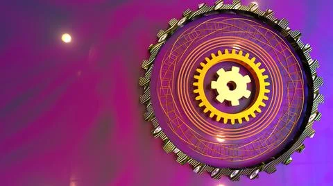 3D Render, modern abstract background, metallic gears and lines circle shape Stock Illustration