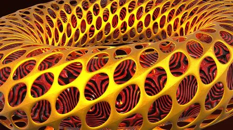 3D Render, modern abstract background, golden metallic round object with circle  Stock Illustration