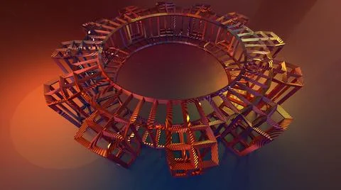 3D Render, modern abstract background, metallic textured gears frame Illustrazione stock