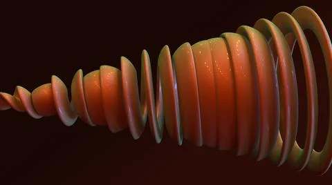 3D Render, modern abstract background, metallic orange circular spiral lines Stock Illustration