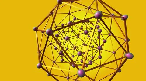 3D Render, modern abstract background, metallic molecules with purple balls Illustrazione stock