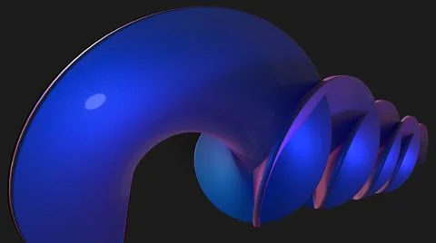 3D Render, Modern Abstract Background, round blue metallic spiral shape object Illustrazione stock