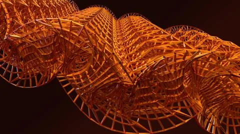 3D Render, Modern Abstract Background, brown metallic round  nets rolling Stock Illustration