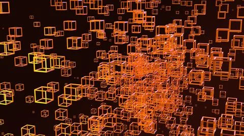 3D Render, modern abstract background,glowing cube frame particles,chaos pattern 스톡 일러스트