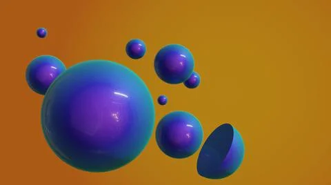 3D Render, modern background, abstract blue balls, orange background Stock Illustration