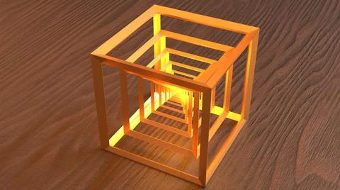 3D Render, modern background, abstract box frame with wooden floor Stock Illustration