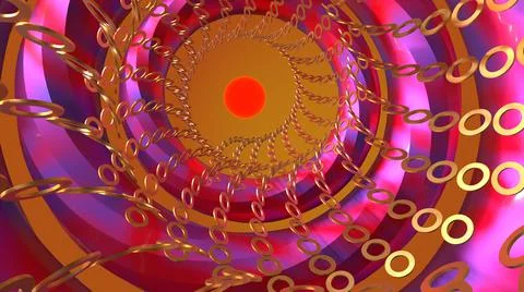3D Render, modern background, abstract purple and golden ring, round pattern Illustrazione stock