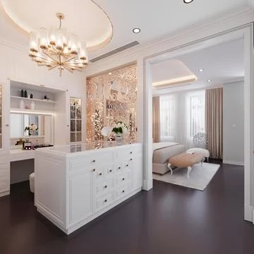 3d Render of Modern Bedroom and Cloakroom interior Stock Illustration