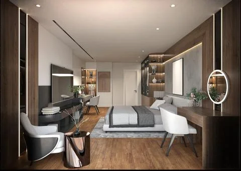 3d Render of Modern Bedroom Stock Illustration