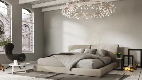 3d Render of modern bedroom in an old renovated space Video stock 293437148