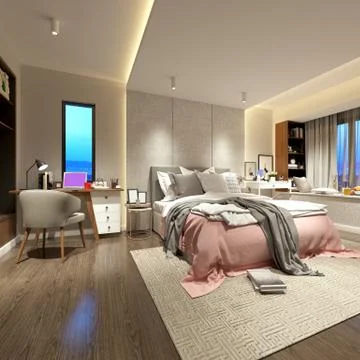 3d Render of Modern Bedroom Stock Photos