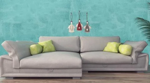 3d render of a Modern bedroom with unique butterflies wallpaper Illustrazione stock