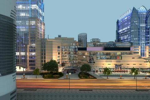 3d render of modern buildings exterior view Ilustración de archivo