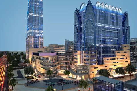 3d render of modern buildings exterior view Ilustración de archivo