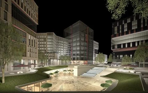 3d render of modern buildings exterior view Ilustración de archivo