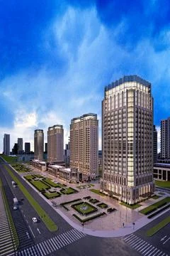3d render of modern buildings exterior view Ilustración de archivo
