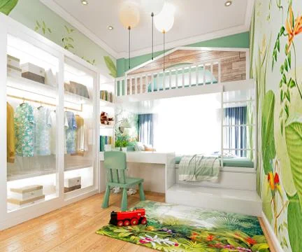 3d Render of Modern Child Bedroom Stock Illustration