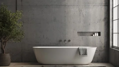 3d Render of modern Concrete wall bathroom Stock Footage 292978368